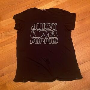 FLAWED Vintage Juicy Couture Juicy Loves Puppies Black T Shirt